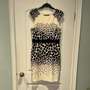 Cream and Black Sheath Dress with Crew Neck Size 12